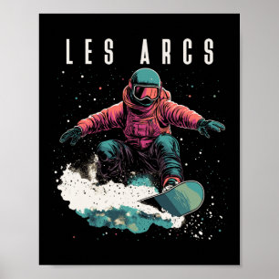 Les Arcs France Retro Snowboarden Vintag Snowboard Poster