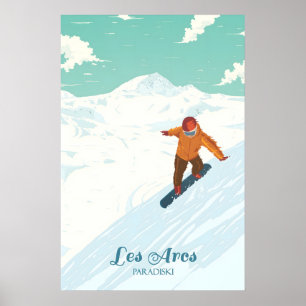 Les Arcs Snowboarden Reiseplakat Poster