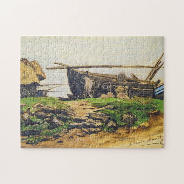 Les Caloges & Boats at Etretat Monet Kunstvoll wan (Horizontal)
