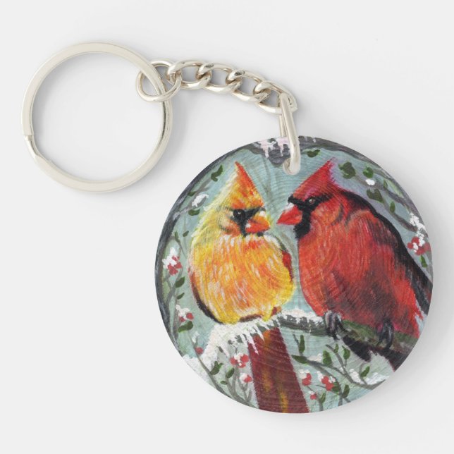 Les cardinaux en porte - clé amoureux (Devant)
