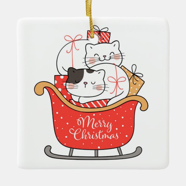 Les chatons de Noël un ornement en céramique à gli (Devant)