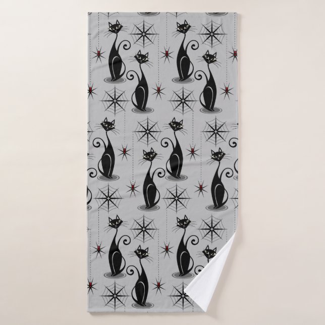 Les chats atomiques Éffrayants de Meow Retro à gri (Serviette de bain)