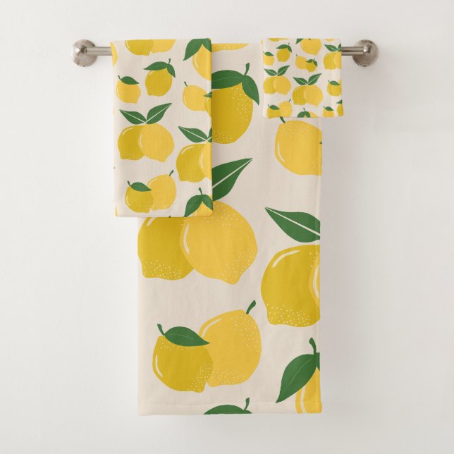 Les Citrons 01 Retro Lemon Abstrakte Zitronen Badhandtuch Set (Insitu)