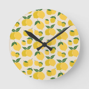 Les Citrons 01 Retro Lemon Abstrakte Zitronen Runde Wanduhr