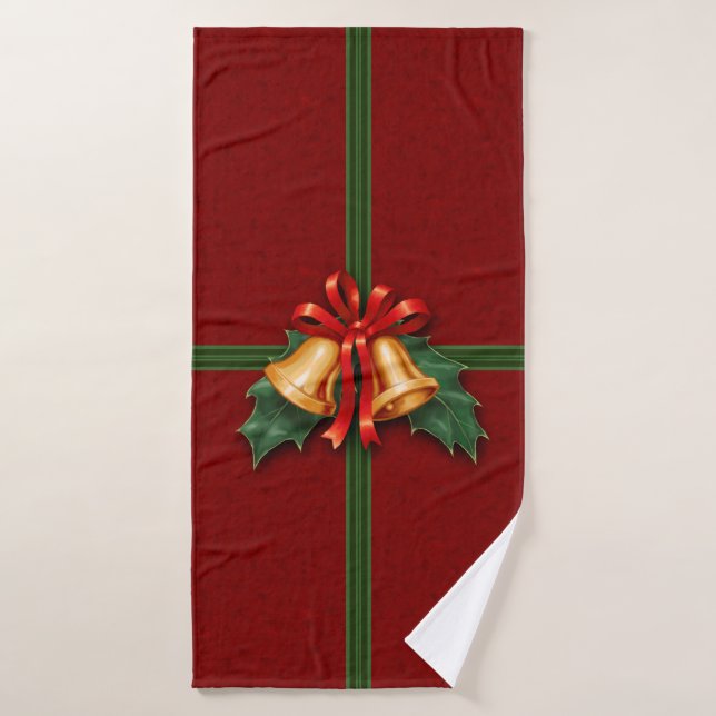 Les cloches de Noël et le rouge des Feuilles Holly (Serviette de bain)