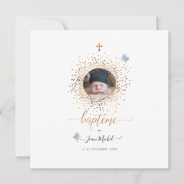 Les Confettis d'or Faire-part de Baptême Einladung (Vorderseite)