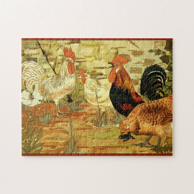 Les coqs et les poules dans le Puzzle du jardin (Horizontal)