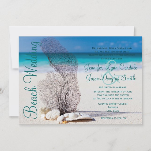 Les coquillages de plage Invitations de mariage de (Devant)