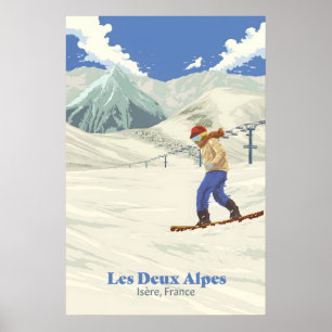 Les Deux Alpes Snowboarden Reiseplakat Poster
