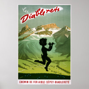 Les Diablerets, die Schweiz, Vintages Reise-Plakat Poster
