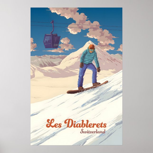 Les Diablerets Snowboarden Reiseplakat Poster (Vorne)