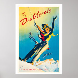 Les Diablerets Suisse Affiche de ski vintage