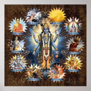 Les Dix Avatars De Vishnu - Impression Cadrée Pers