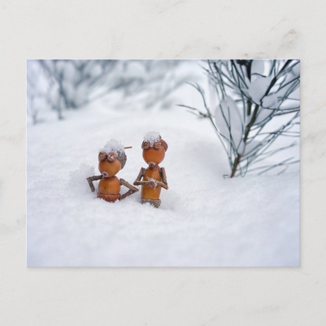 Les elfes de maïs sur la neige - carte postale hiv (Devant)