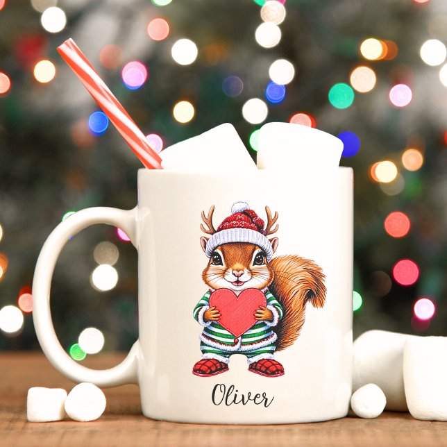 Les enfants Festivent écureuil de Noël Mug (Merry Christmas reindeer squirrel, custom mug. )