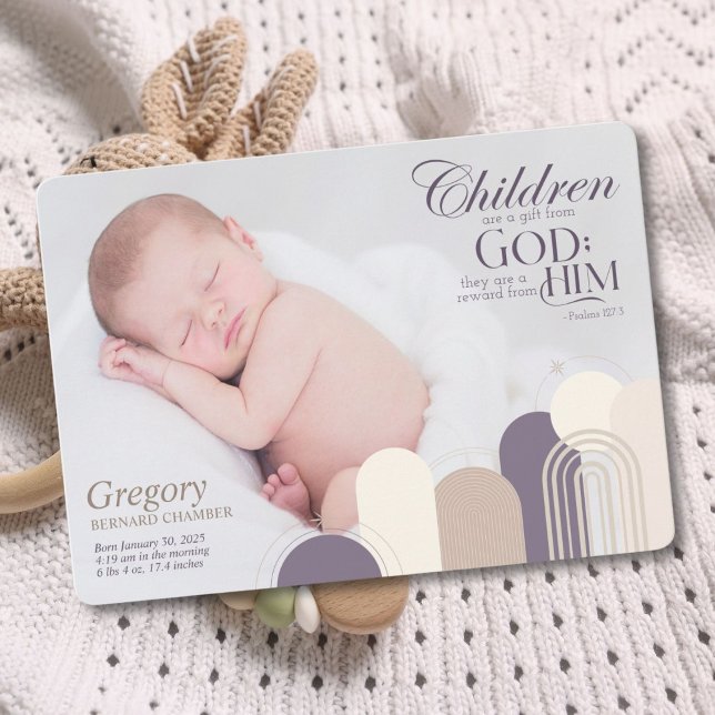 Les Enfants Sont Une Carte Cadeau Faire-part de na (Celebrate your little blessing with a personalized birth announcement featuring Psalm 127:3)