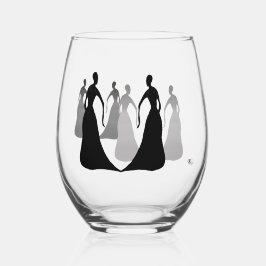 Les Femmes Black and Gray Stemless 16oz. Weinglas Ohne Stiel