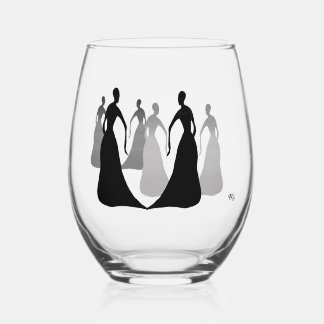 Les Femmes Black and Gray Stemless 16oz. Weinglas Ohne Stiel