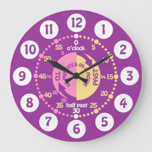 Les filles apprennent à dire l'heure mauve horloge