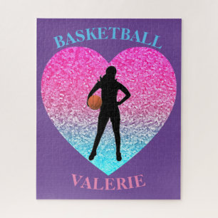 Les filles Basketball Coeur Puzzle personnalisé