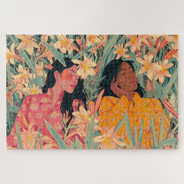 Les filles dans un Jardin Lily Puzzle Puzzle (Horizontal)