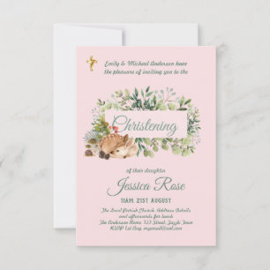 Les filles de cerfs de bois Christening Invitation