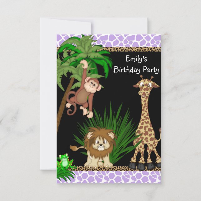 Les Filles Jungle Safari Invitations de fête d'ann (Devant)
