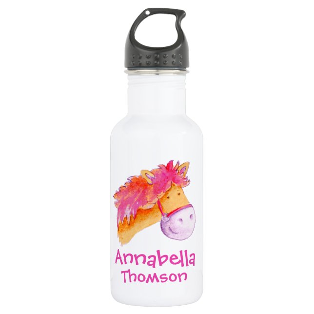 Les filles poney rose orange et blanc bouteille de (Devant)