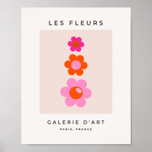 Les Fleurs 01 Retro Blume in Rosa und Orange Poster