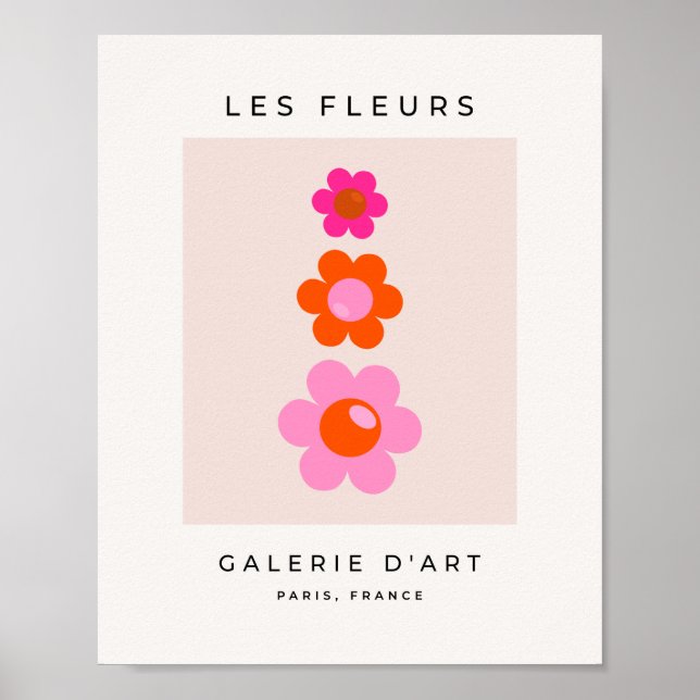 Les Fleurs 01 Retro Blume in Rosa und Orange Poster (Vorne)