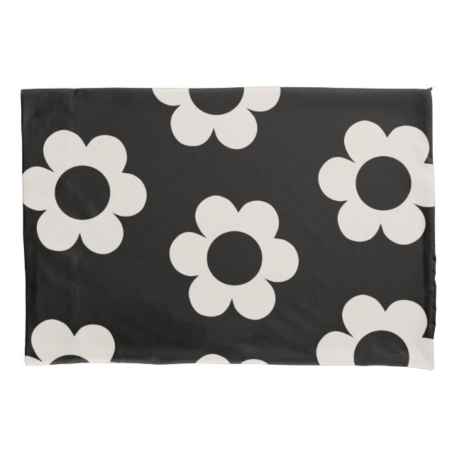 Les Fleurs 02 Retro Blume aus schwarzem und weißem Kissenbezug (Vorderseite)