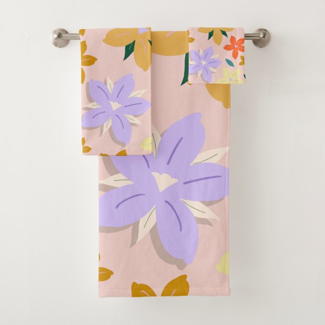 Les Fleurs 04 Retro Farbige Blumen Badhandtuch Set (Insitu)