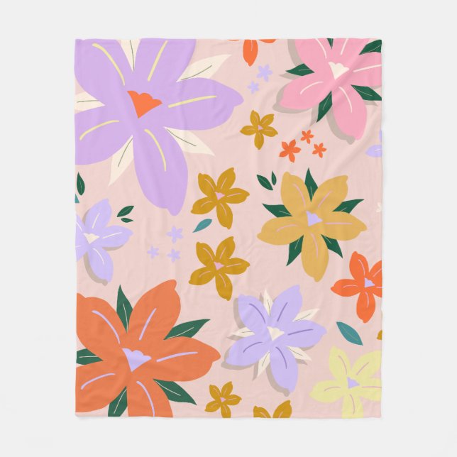 Les Fleurs 04 Retro Farbige Blumen Fleecedecke (Vorderseite)