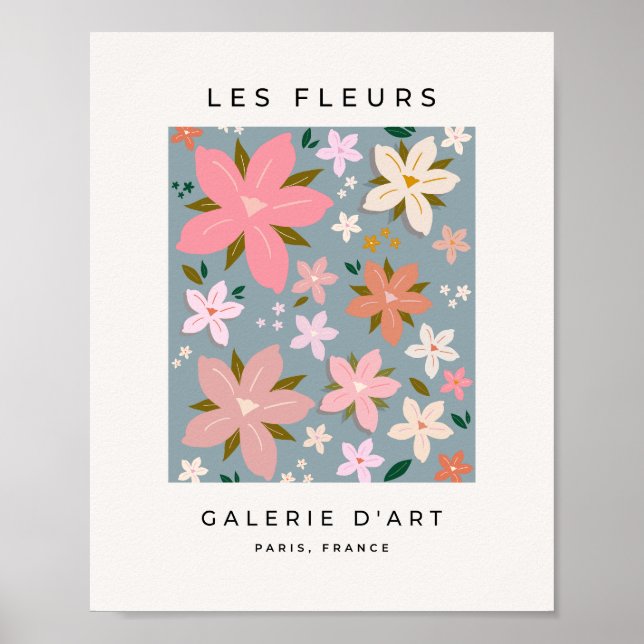 Les Fleurs 06 Blume Muster Blau und Blütenblau Poster (Vorne)