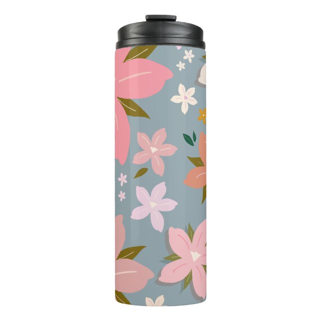 Les Fleurs 06 Blume Muster Blau und Blütenblau Thermosbecher (Vorderseite)