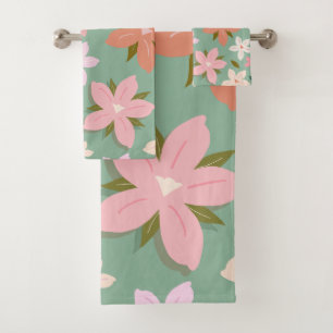 Les Fleurs 07 Abstrakte Blume Grün Blüte Badhandtuch Set