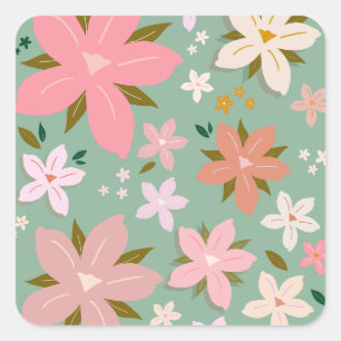 Les Fleurs 07 Abstrakte Blume Grün Blüte Quadratischer Aufkleber