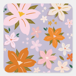 Les Fleurs 08 Retro-Blumen Lila Blumen Quadratischer Aufkleber