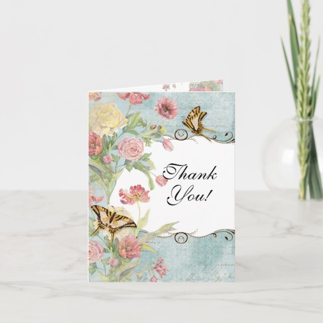 Les Fleurs Peony Rose Tulip Floral Blume Hochzeit Dankeskarte (Vorderseite)