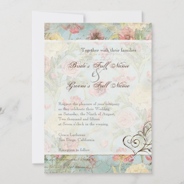 Les Fleurs Peony Rose Tulip Floral Blume Hochzeit Einladung (Vorderseite)