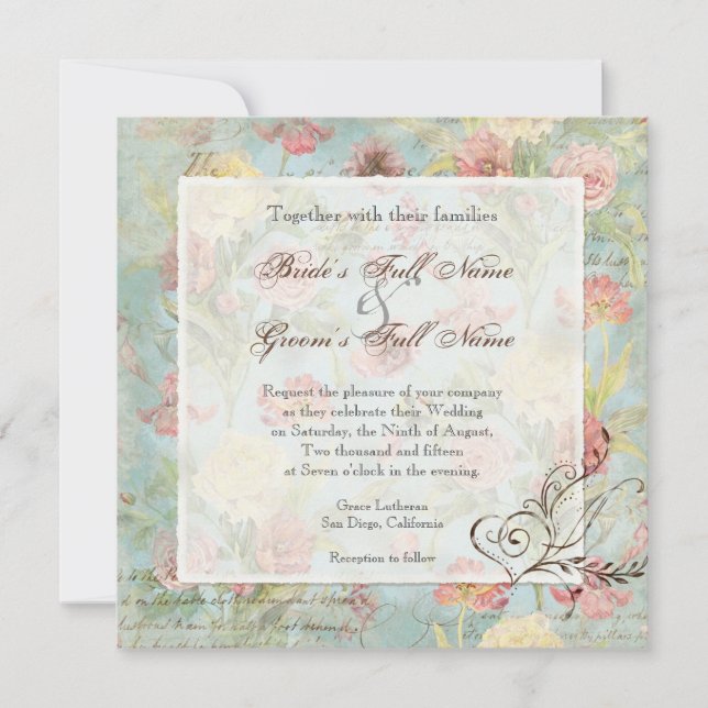 Les Fleurs Peony Rose Tulip Floral Blume Hochzeit Einladung (Vorderseite)