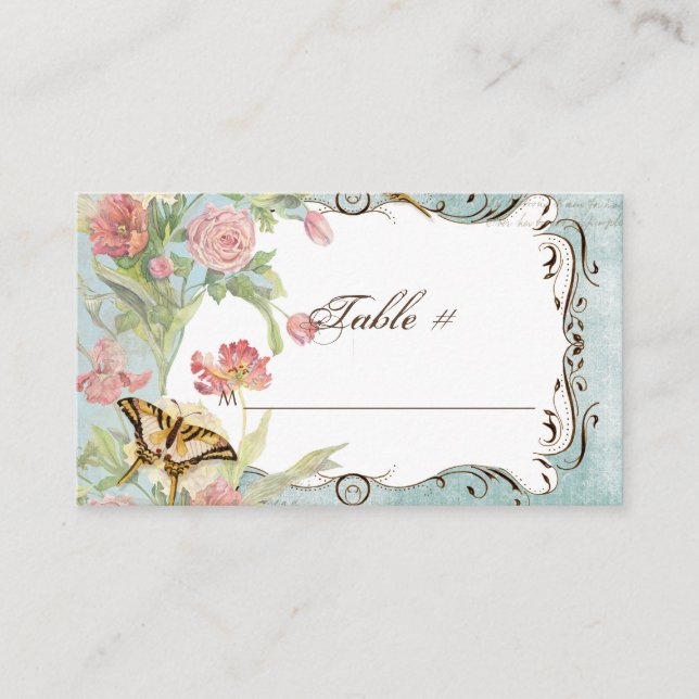 Les Fleurs Peony Rose Tulip Floral Blume Hochzeit Platzkarte (Vorderseite)
