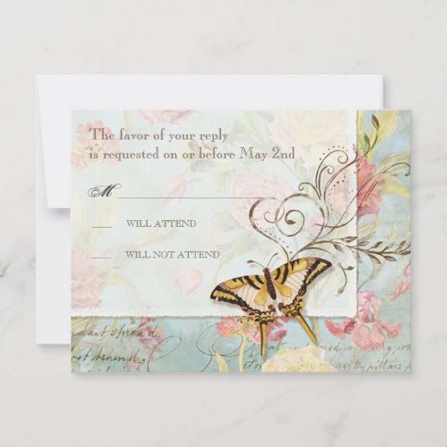Les Fleurs Peony Rose Tulip Floral Blume Hochzeit RSVP Karte (Vorderseite)