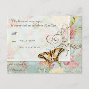 Les Fleurs Peony Rose Tulip Florale Blumen Hochzei RSVP Karte