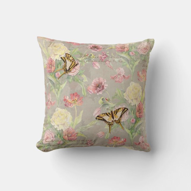 Les Fleurs Peony Rose Tulip Iris Floral Blume Kissen (Vorderseite)