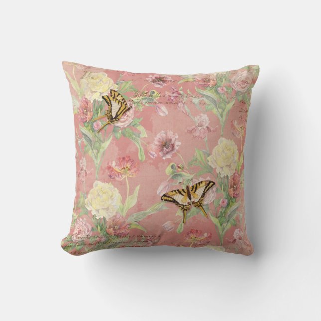 Les Fleurs Peony Rose Tulip Iris Floral Blume Kissen (Vorderseite)