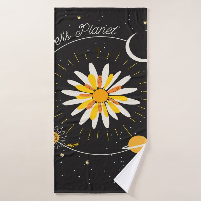 Les fleurs planent le soleil et la lune graphisme (Serviette de bain)