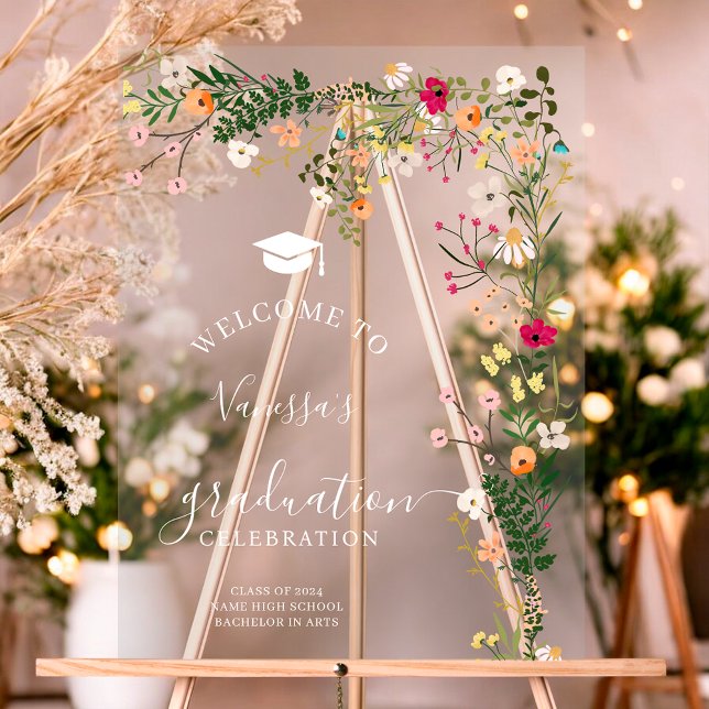 Les fleurs sauvages de la prairie bohème accueille (Bohemian meadow wildflowers welcome graduation acrylic sign)