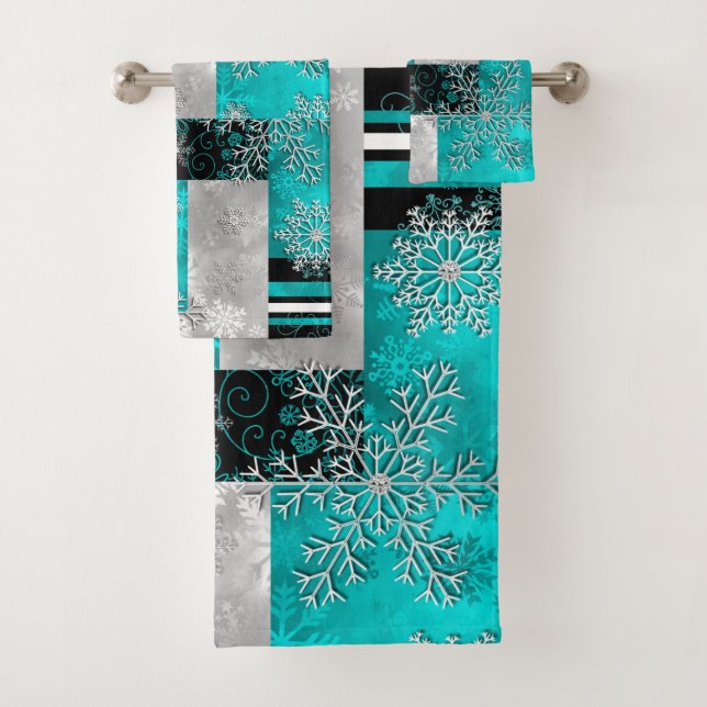 Les flocons de neige : Abstrait Turquoise et noir (En situation)