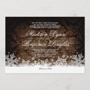 Les flocons de neige en bois rustique Invitations 